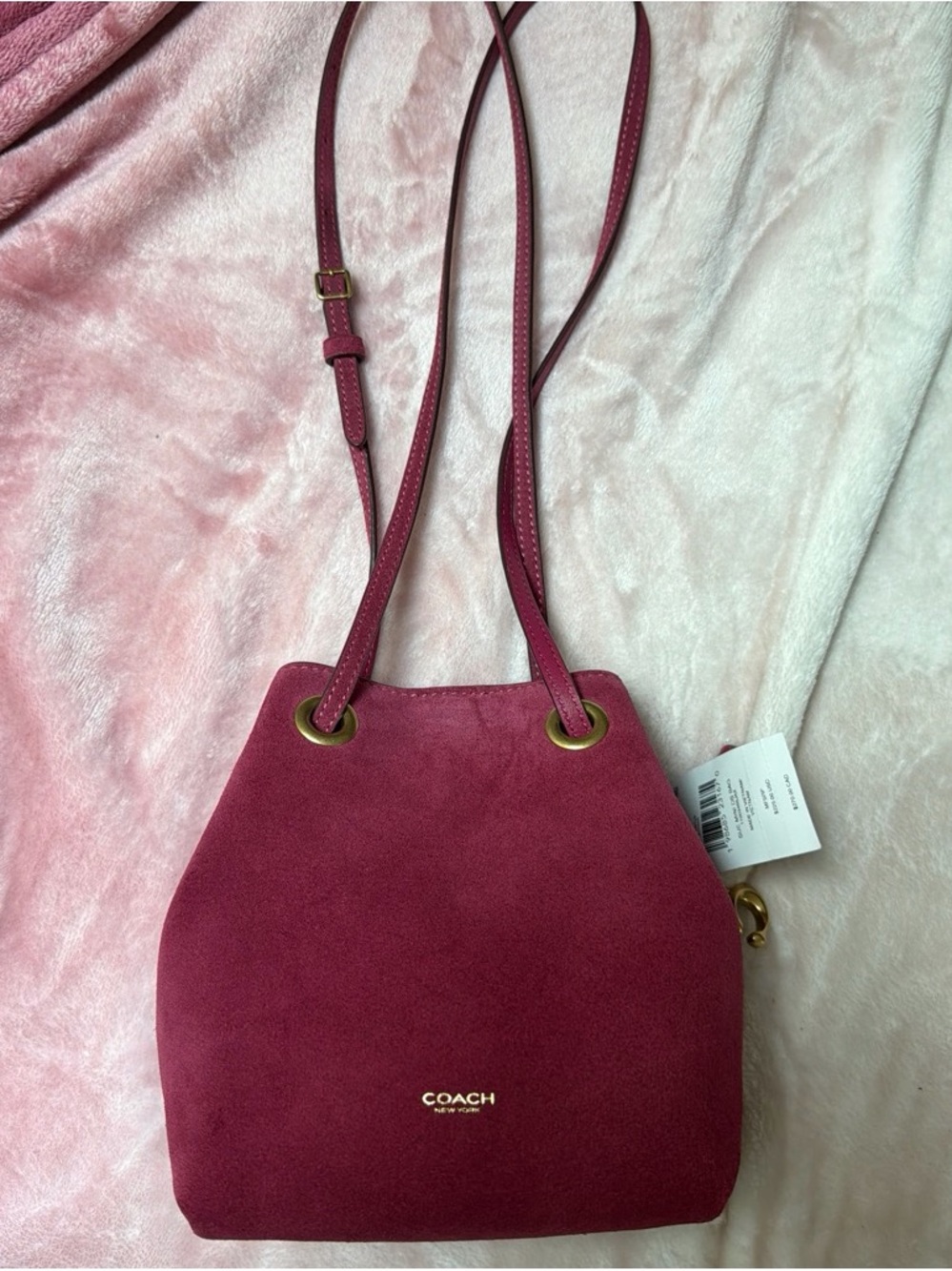 Coach Suede Jade Drawstring Bag in Pink